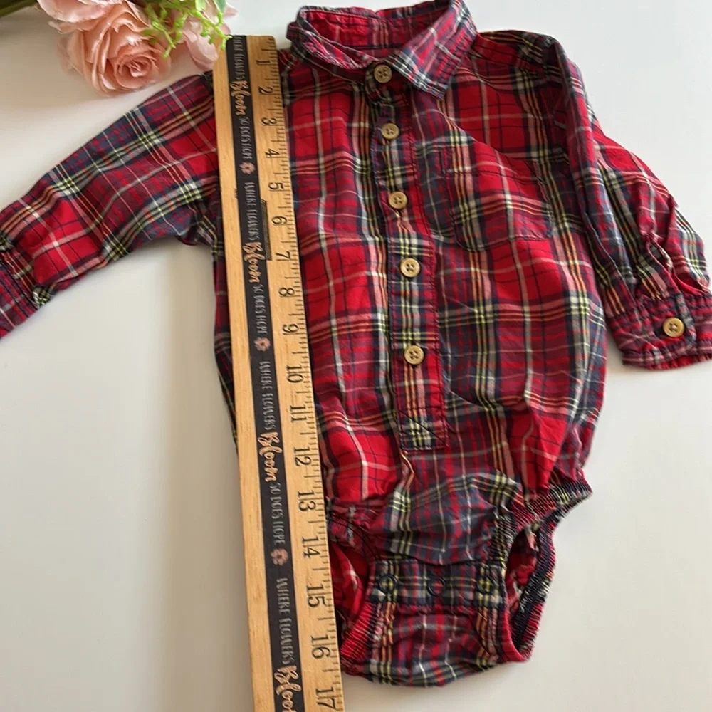 Christmas Plaid Boy Bodysuit Oxford Shirt Oshkosh 12M Christmas Baby Boy